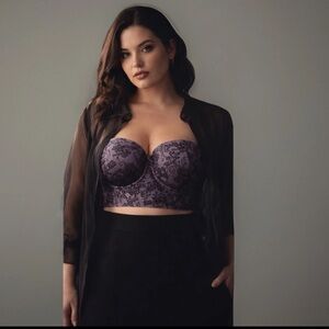 Torrid 44B Purple Lace Longline Bustier Extended 
Corset Bra Excellent Condition